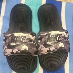 Nike Black and Gray Camo Slides